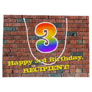 Grand Sac Cadeau 3e anniversaire : Amusant, Arc-en-ciel inspiré de