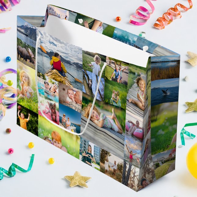 Grand Sac Cadeau 40 Collage photo horizontal (40 Horizontal Photo Collage Large Gift Bag)