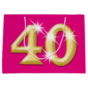 Grand Sac Cadeau 40 et anniversaire rose fabuleux d'or