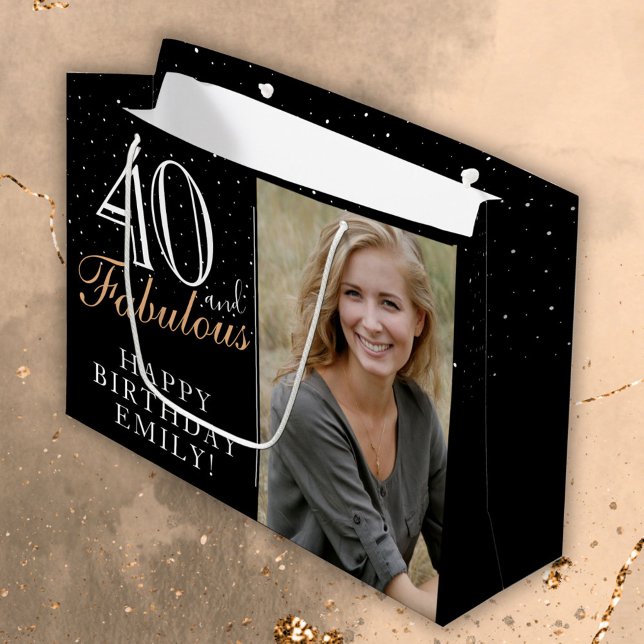Grand Sac Cadeau 40 et fabuleux Elegant Black 40th Birthday Photo (Créateur téléchargé)