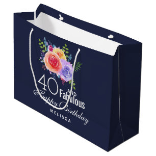Grand Sac Cadeau 40 et texte fabuleux - Aquarelle Floral Anniversai