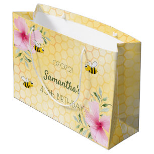 Grand Sac Cadeau 40e anniversaire abeilles nid d'abeilles fleur ros