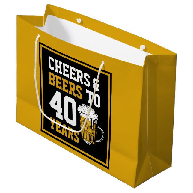 Grand Sac Cadeau 40e anniversaire Cheers & Bières à 40 ans (Devant Angle)