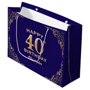 Grand Sac Cadeau 40e anniversaire de la Parties scintillant marine