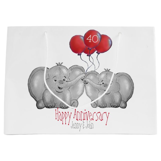 Grand Sac Cadeau 40e anniversaire de rubis mariage éléphant (Devant)