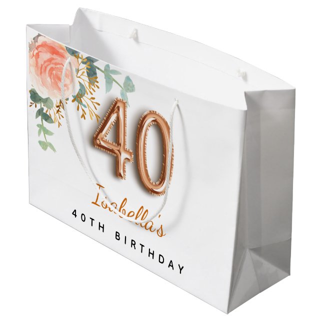 Grand Sac Cadeau 40e anniversaire floral rose or eucalyptus anniver (Dos Angle)