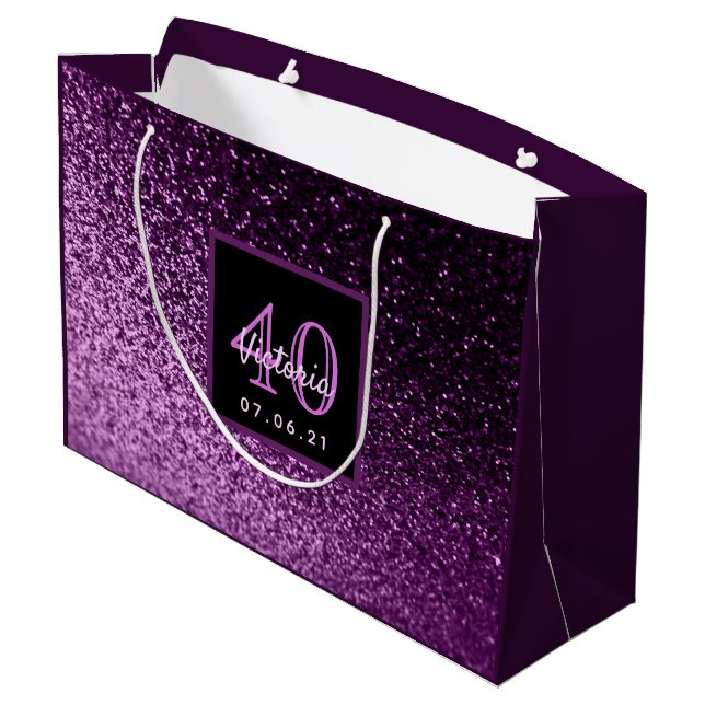 Grand Sac Cadeau 40e anniversaire violet parties scintillant fille  (Dos Angle)