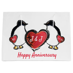 Grand Sac Cadeau 40ème anniversaire de mariage de rubis pingouin