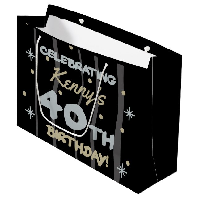 Grand Sac Cadeau 40th Birthday Party Ajouter votre nom (Devant Angle)