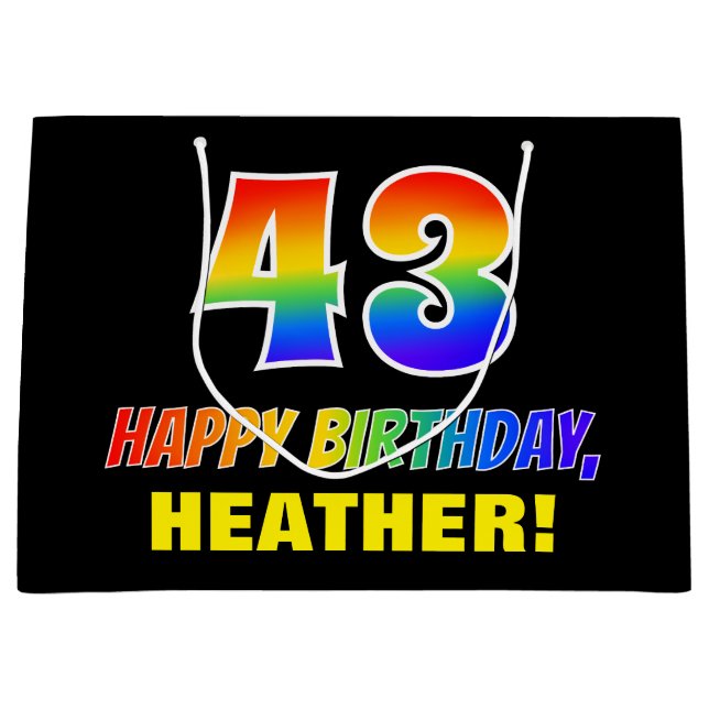 Grand Sac Cadeau 43e anniversaire : Bold, amusant, simple, arc-en-c (Devant)