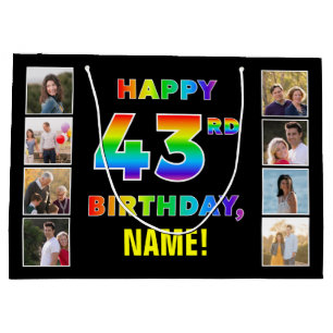 Grand Sac Cadeau 43e anniversaire : Rainbow Text, photos personnali