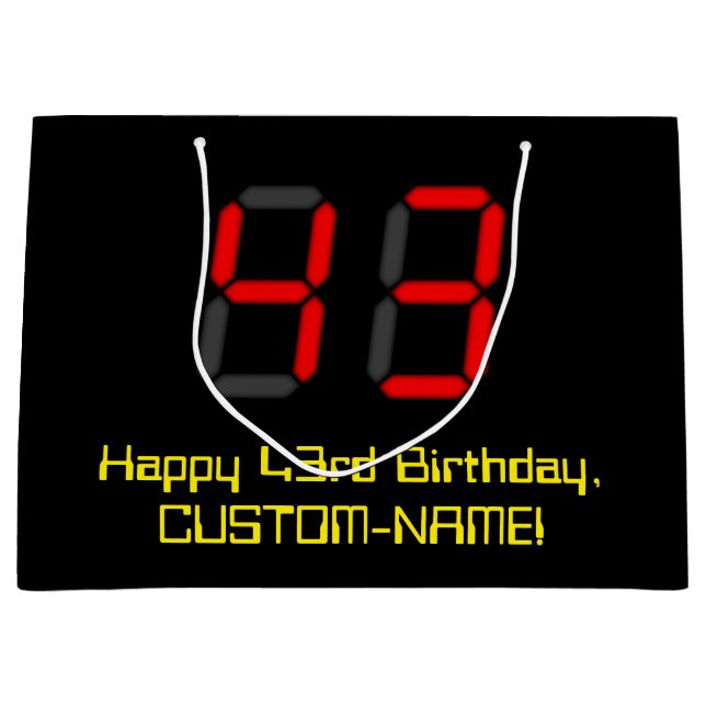 Grand Sac Cadeau 43ème anniversaire : Rouge Digital Horloge Style " (Devant)