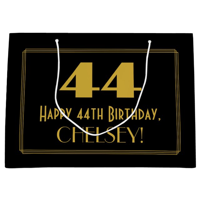 Grand Sac Cadeau 44e anniversaire — Art Déco Inspiré Look "44" & No (Devant)