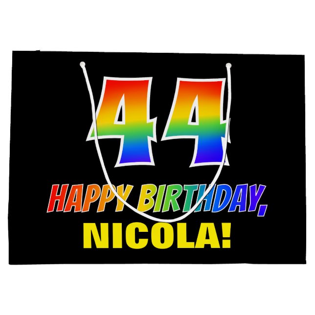 Grand Sac Cadeau 44e anniversaire : Bold, amusant, simple, arc-en-c (Dos)