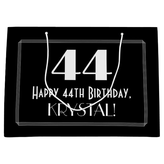 Grand Sac Cadeau 44ème anniversaire : Art Déco Style inspiré "44",  (Devant)