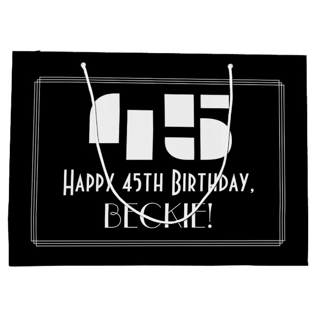 Grand Sac Cadeau 45ème anniversaire ~ Art Déco Inspiré Look "45" +  (Dos)