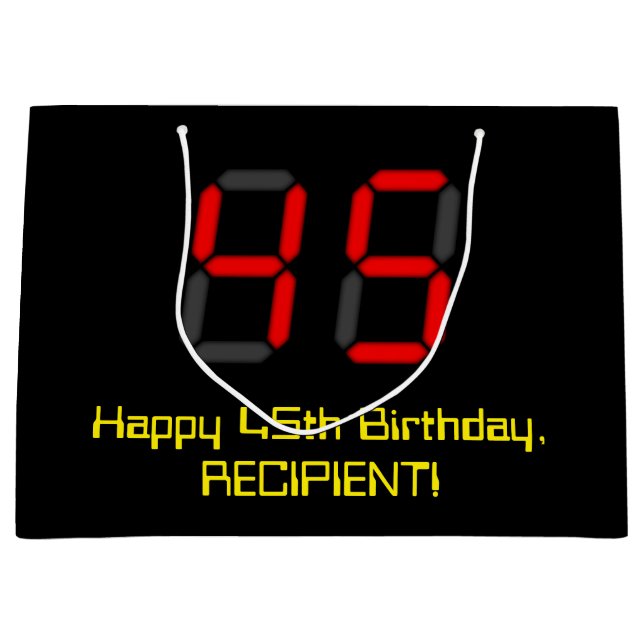 Grand Sac Cadeau 45ème anniversaire : Rouge Digital Horloge Style " (Devant)