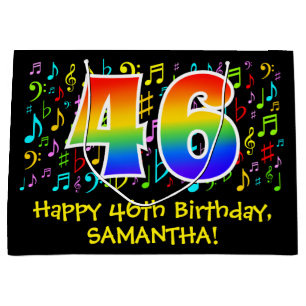 Grand Sac Cadeau 46e Anniversaire - Symboles de musique colorés, Ar