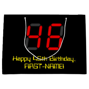 Grand Sac Cadeau 46ème anniversaire : Rouge Digital Horloge Style "