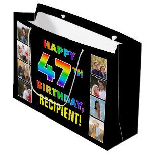 Grand Sac Cadeau 47e anniversaire : Rainbow Text, Custom Photos & N