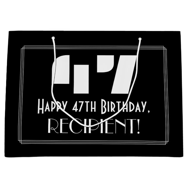 Grand Sac Cadeau 47ème anniversaire ~ Art Déco Inspiré Look "47" +  (Devant)