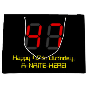 Grand Sac Cadeau 47ème anniversaire : Rouge Digital Horloge Style "