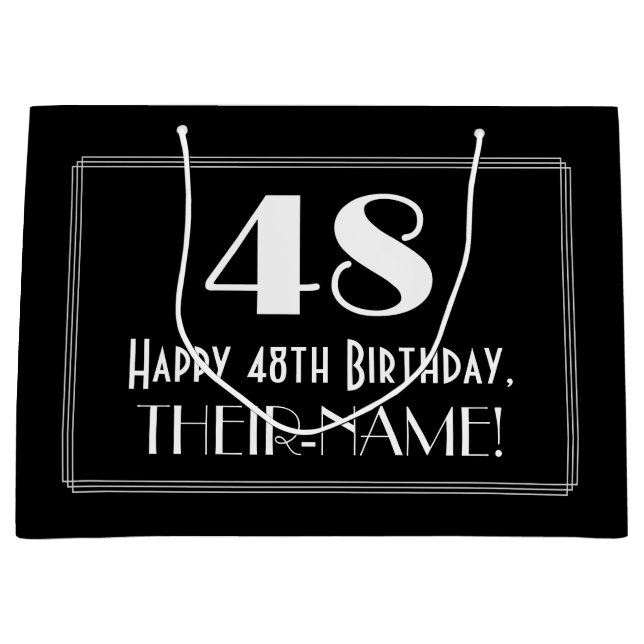 Grand Sac Cadeau 48ème anniversaire : Art Déco Style inspiré "48",  (Devant)