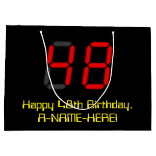 Grand Sac Cadeau 48ème anniversaire : Rouge Digital Horloge Style "