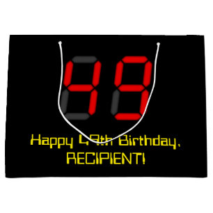 Grand Sac Cadeau 49ème anniversaire : Rouge Digital Horloge Style "
