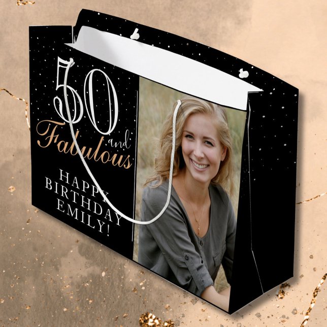 Grand Sac Cadeau 50 et fabuleux Elegant Black 50th Birthday Photo (Créateur téléchargé)