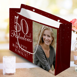 Grand Sac Cadeau 50 et fabuleux Elegant Red 50th Birthday Photo
