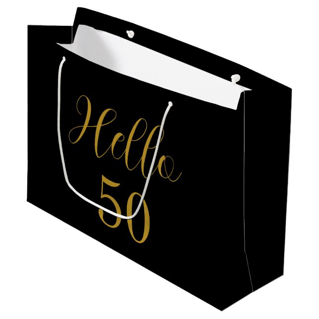 Grand Sac Cadeau 50e Anniversaire Black Gold fête d'anniversaire Fa (Devant Angle)