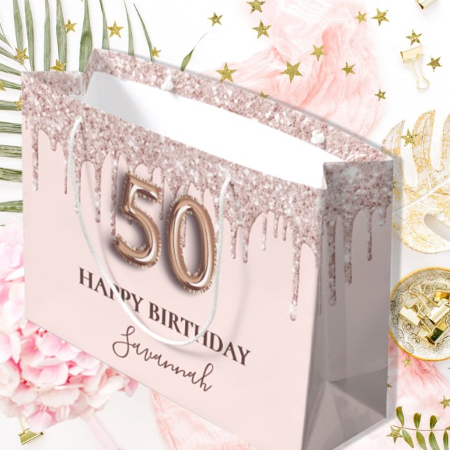 Grand Sac Cadeau 50e anniversaire blush rose parties scintillant go (Créateur téléchargé)