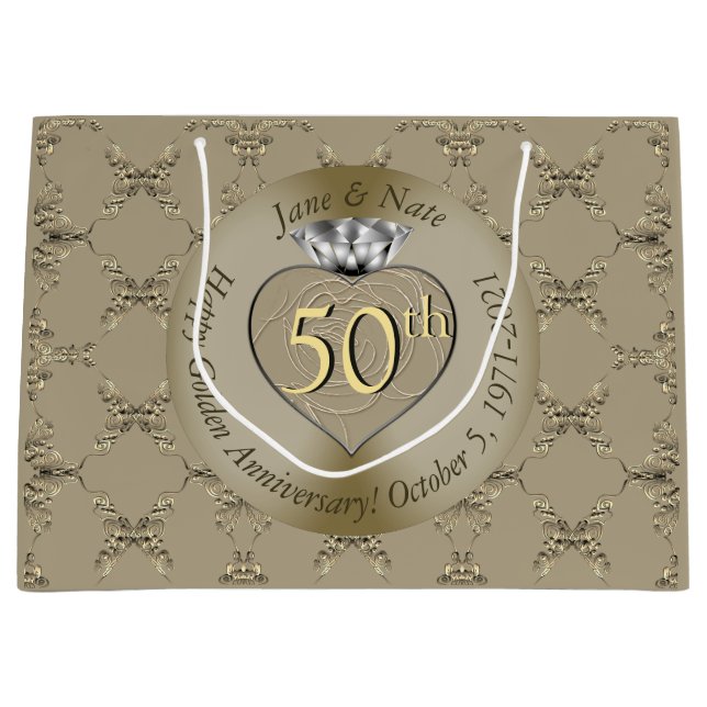 Grand Sac Cadeau 50e anniversaire du Mariage Diamond Heart Butterfl (Devant)