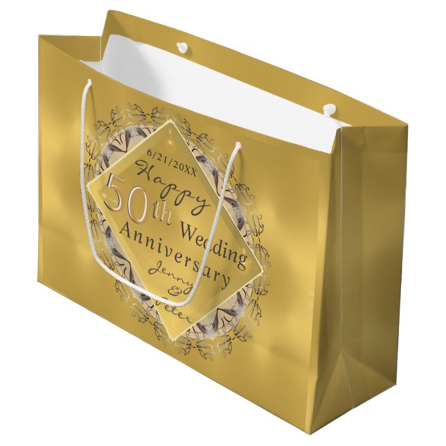 Grand Sac Cadeau 50e anniversaire du Mariage Golden Ochre (Devant Angle)