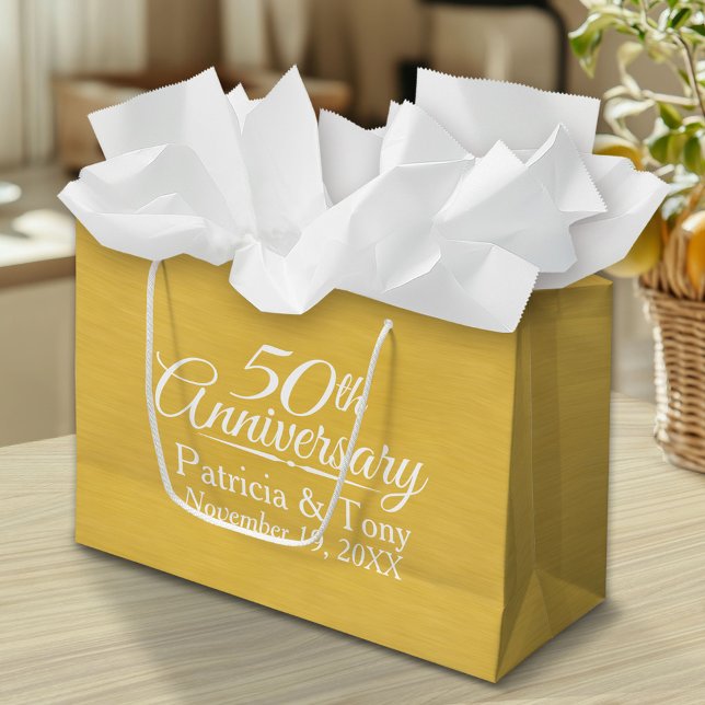 Grand Sac Cadeau 50e anniversaire du Mariage Golden personnalisé (Custom Gift Bag)