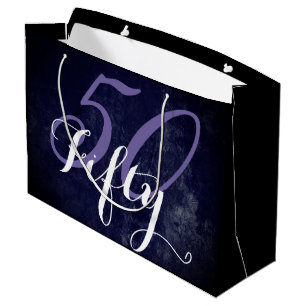 Grand Sac Cadeau 50e anniversaire ou anniversaire   Violet et blanc