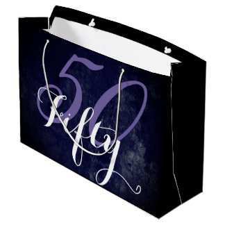 Grand Sac Cadeau 50e anniversaire ou anniversaire | Violet et blanc