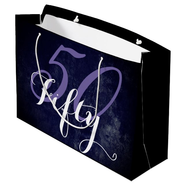 Grand Sac Cadeau 50e anniversaire ou anniversaire | Violet et blanc (Dos Angle)