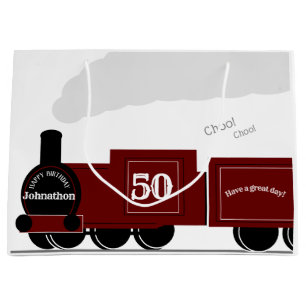 Grand Sac Cadeau 50e anniversaire personnalisé de train à vapeur