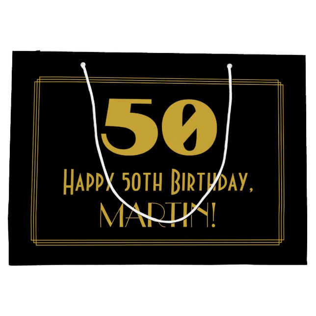 Grand Sac Cadeau 50e anniversaire — Représentation Art déco "50" et (Dos)