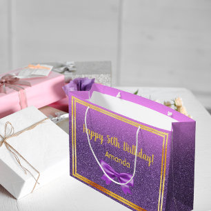 Grand Sac Cadeau 50e anniversaire violet rose parties scintillant n