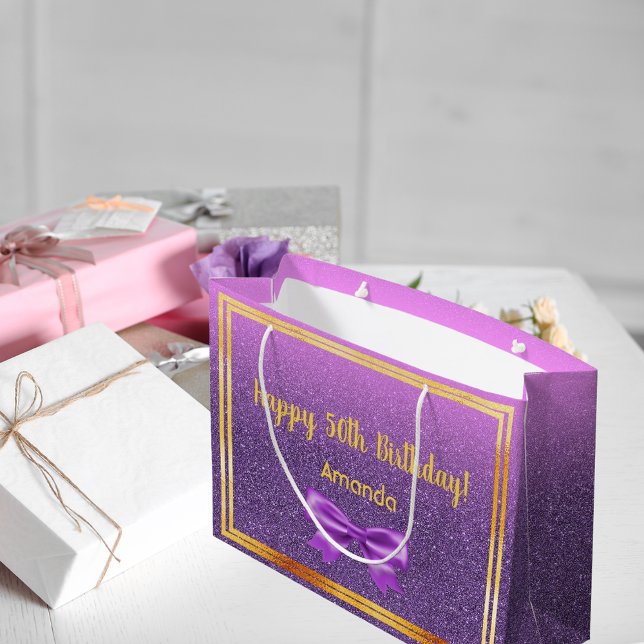 Grand Sac Cadeau 50e anniversaire violet rose parties scintillant n (Créateur téléchargé)