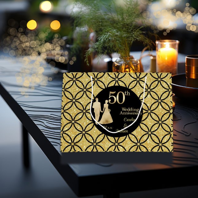 Grand Sac Cadeau 50e Couple d'or Parties scintillant Mariage Annive (Créateur téléchargé)