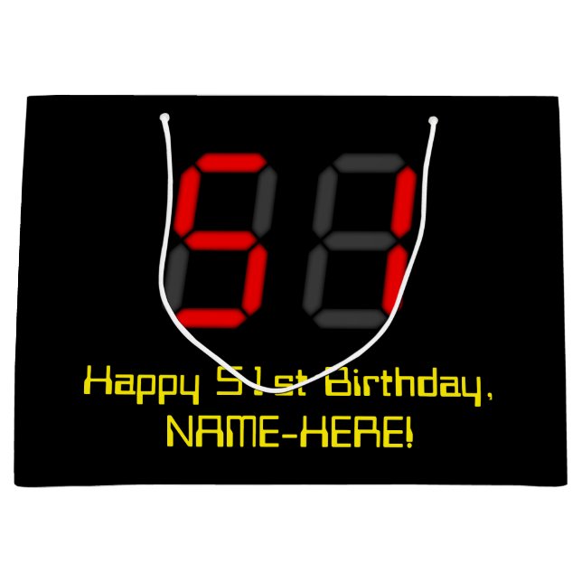 Grand Sac Cadeau 51e anniversaire : Rouge Digital Clock Style "51"  (Devant)
