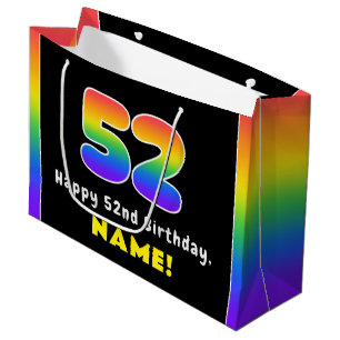 Grand Sac Cadeau 52e anniversaire : Arc-en-ciel coloré # 52, Nom pe