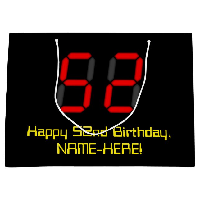 Grand Sac Cadeau 52e anniversaire : Rouge Digital Clock Style "52"  (Devant)
