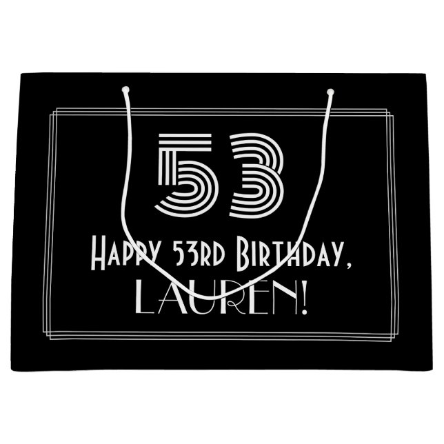 Grand Sac Cadeau 53e anniversaire — Art Déco Inspiré Look "53" & No (Devant)