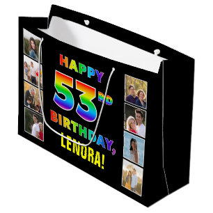 Grand Sac Cadeau 53e anniversaire : Rainbow Text, Custom Photos & N