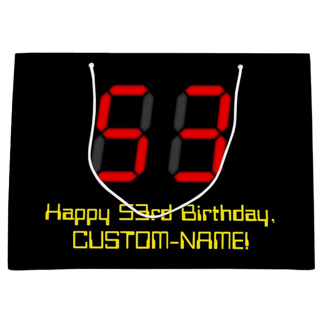 Grand Sac Cadeau 53ème anniversaire : Rouge Digital Clock Style "53 (Devant)